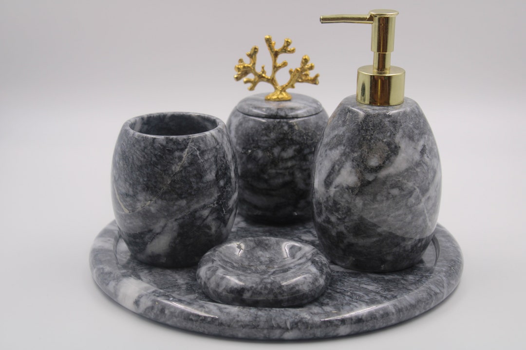 5 Pieces Marble Bathroom Set, Marble Bathroom Set Bathroom Decoration ...