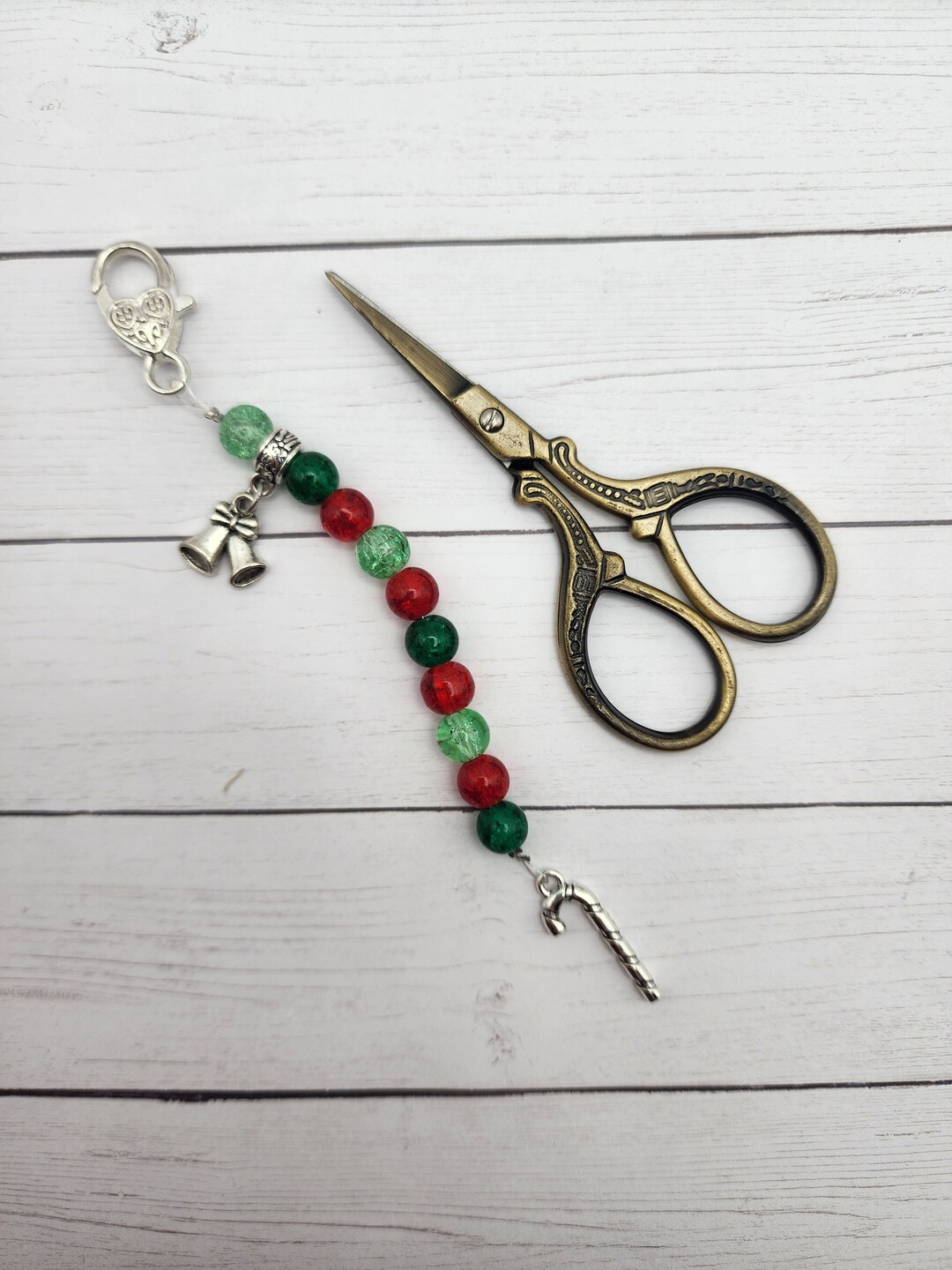 Candy Cane, Bells, Christmas Keychain, Scissor Fob, Purse Charm, Charm
