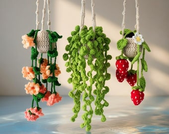 Patrón de ganchillo en PDF para planta colgante, planta para coche, cesta amigurumi, decoración, apto para principiantes.