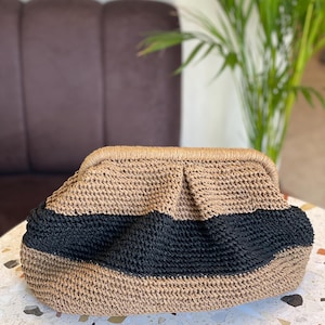 Raffia Cloud Bag, Womens Straw Summer Pouch Bag, Wicker Beach Clutch, Party Hand Bag, Woven Dumpling Bag, Mothers Day Gift, Hand Made Gift