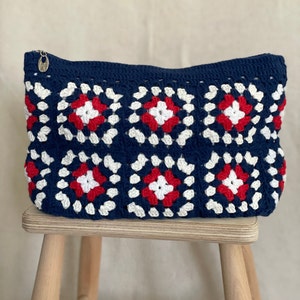Colorful Granny Square Crochet Clutch, All Day Toiletry Clutch in Boho Style