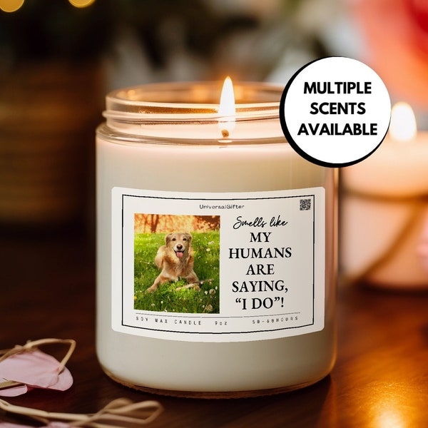 Personalized Dog Parents Getting Married Candle, Custom Pet Photo Engagement Gift, She Said Yes Present, Dog Mom And Dad Bridal Gift idea