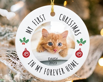Katze erste Weihnachten Ornament Katze Bild Ornament Katze 1. Weihnachten Keramik Andenken Kätzchen Haustier Fotodruck Ornament Custom Cat Mom Geschenke