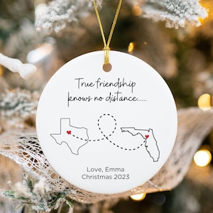 Best friend Moving gift miles Apart Ornament Personalized long distance State To State gift Friendship Knows No Distance Christmas gift