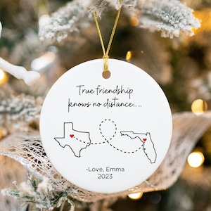 Best Friends Moving Gift Miles Apart Ornament Personalized Long Distance State To State gift Friendship Knows No Distance Christmas gift