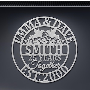 25th Anniversary Gifts,Personalized Silver Gifts for Couples,Unique Anniversary Presents for Parents,Family Monogram Sign,Wedding Metal Sign