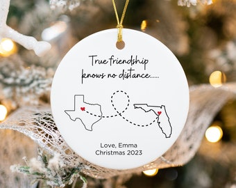 Best friend Moving gift miles Apart Ornament Personalized long distance State To State gift Friendship Knows No Distance Christmas gift