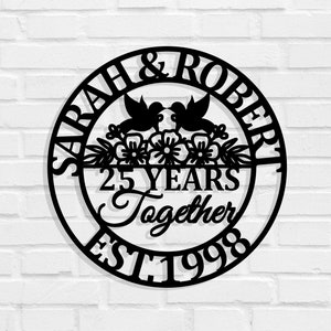 25th Anniversary Gifts For Parents, 25th Wedding Anniversary Couple Gift, Personalized Parents Anniversary Gift, Family Monogram Metal Sign
