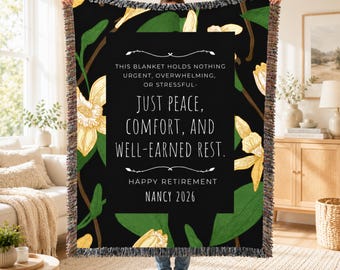 Couverture cadeau de retraite pour femme, couverture tissée de retraite heureuse personnalisée, jeté de retraite floral, nom et année de cadeau de retraite personnalisé