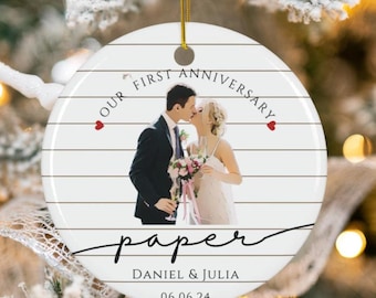 Personalized First Anniversary Ornament, 1st Anniversary Gift, Paper Wedding Anniversary Ornament, Anniversary Gift for Husband Wife