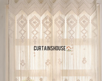 Cortina de macramé hecha a mano, separador de ambientes de cuerda de algodón estilo bohemio, decoración del hogar a medida.