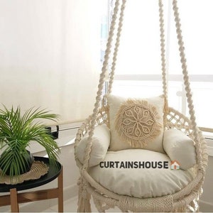 Luxurious Hammock Chair, Macrame Round Swing, Hanging Cotton Macrame Hammock Chair, Macrame Swing Chair, Macrame handmade Swing {S 3}