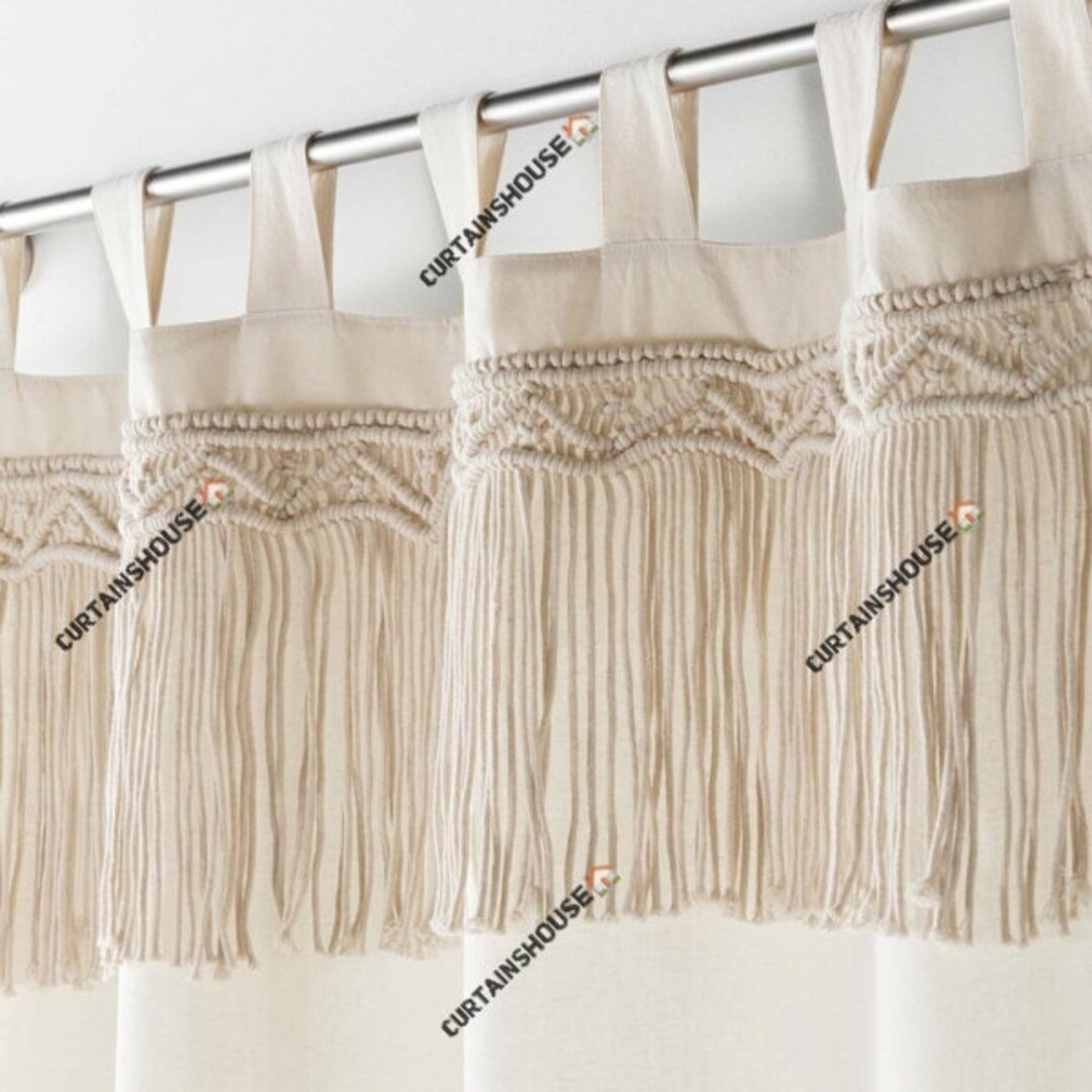 Macrame Shower Curtain Organic Cotton Fabric Macrame Shower Curtain