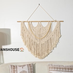 Suspension murale en macramé, tenture de tapisserie, grande tête de lit en macramé en macramé, décoration d'art mural, grande tenture murale W02