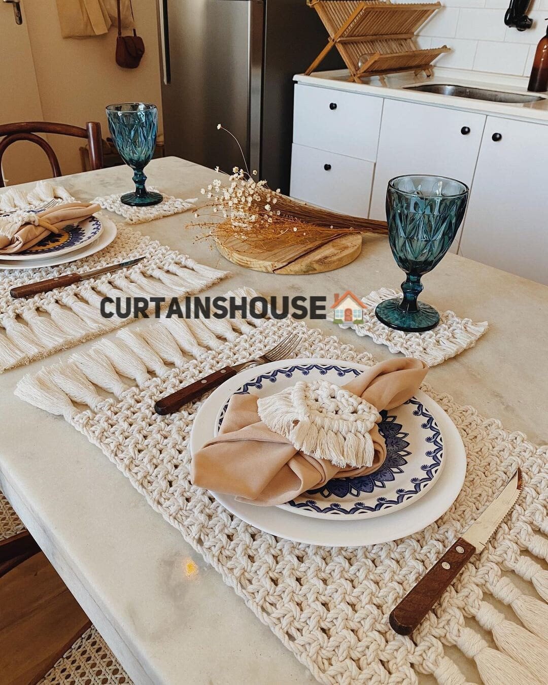 Macrame Placemat and Napkin Ring, Handmade Table Mat Set, Macrame