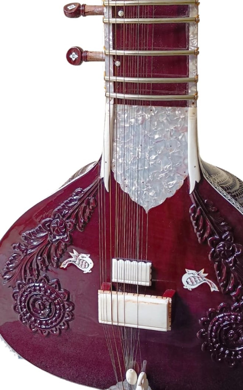 Sitar Indian Styled Vilayat Khan Model Brown Sitar 6 Main String 12 Vibration Musical Instruments Gift For Professional Player and Beginners image 3