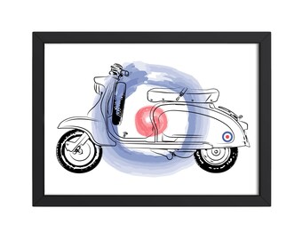 Vespa Scooter Digital Wall Art Print, 1960s Decor