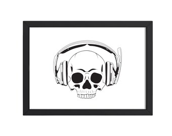 Skull & Headphones Digital Wall Print, Skull Art Print, Gamer Wall Art,