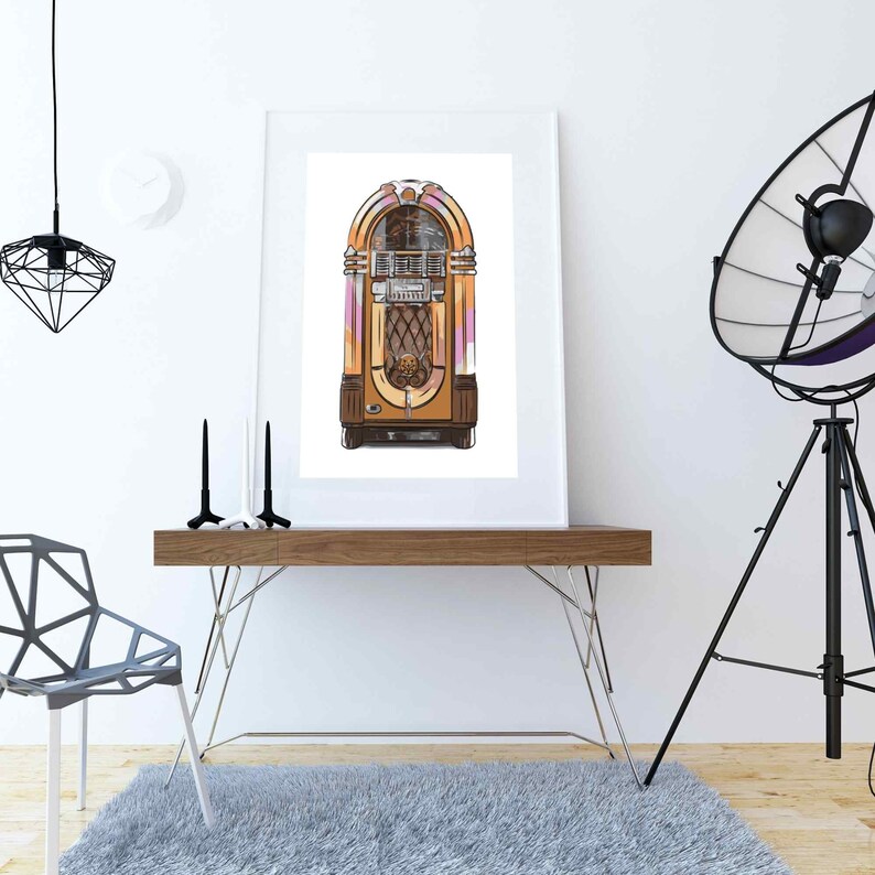 Retro Jukebox Wall Art Print Vintage Wall Art Etsy