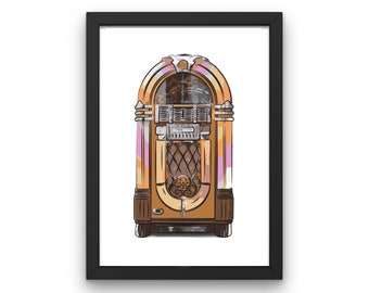 Retro Jukebox Wall Art Print, Vintage Wall Art