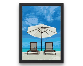 Beach Digital Wall Art Print, Coastal Home Decor