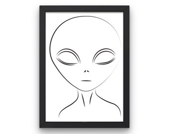 Alien Line Art Digital Wall Print, Sci - Fi Poster