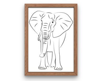 Elephant Line Art Digital Wall Print, Minimalist Boho Decor