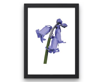 Bluebell Flowers Digital Wall Art Print, Botanical Artwork