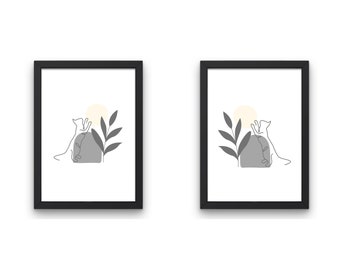 Cat Line Art Wall Prints, Minimalist Cat Prints