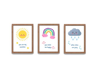 Nursery Wall Art Prints, Set of 3, You Are My Sunshine, Digital Download Art, Instant Download