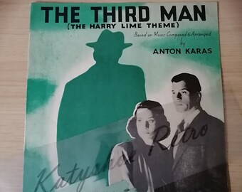 1940s original Vintage 'The Harry Lime Theme' sheet music from 'The Third Man' starring Orson Welles Valli retro poster art decor Hollywood