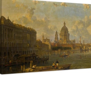 View From Waterloo Bridge, Embracing St. Pauls, Somerset House And Temple, David Roberts, Fine Art Print on Canvas