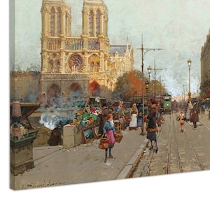 Notre Dame De Paris, Vue Du Quai De Montebello, Eugène Galien-Laloue, Fine Art Print on Canvas
