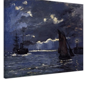 A Seascape, Shipping by Moonlight (1864), Claude Monet, Fine Art Print on Canvas