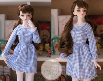 Vintage Doll Clothes, Smart Doll Clothes, 1/3 BJD Clothes, Everyday Doll Clothes, Doll Plaid Dress, Lace Dress for Doll
