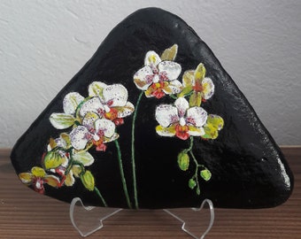 Handmade stone art,custom stone painting,painted rocks,stone painting,rock painting,orchids,acrylic painting,painted stone,rock painting art