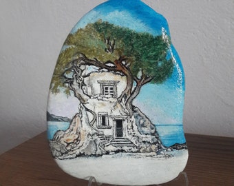 Acrylic stone painting, stone painting, hand painted stone, rock art, painting on stone, stone art, painting on rock, landscape painting