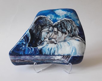 Hand-Painted Titanic Scene Stone Art, Acrylic Paint on Natural Rock