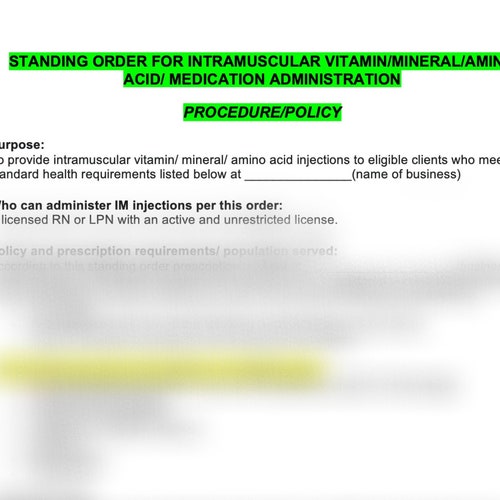 Standing Order// IM Vitamin Injections// IV Business Etsy