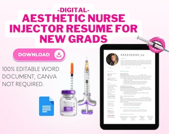 Aesthetic Nurse Injector Resume Template for New Grads (Digital Download)