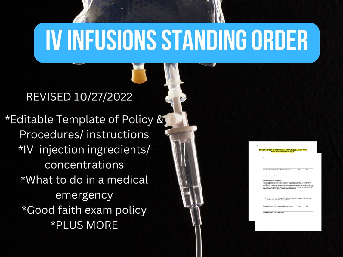 STANDING ORDER IV Infusion Therapy Policy/procedures Etsy