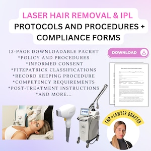 IPL & Laser Hair Removal Policies and Procedures for Aesthetic Providers | MedSpa Business | Includes Standing Order | 50 Pages