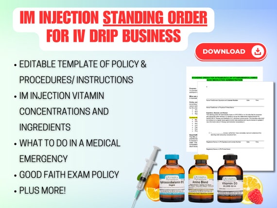 standing orders b12 lipolean injections IM Vitamin Injection Order: IV Therapy Business Template (digital Download) Bacteriostatic Water 10ml