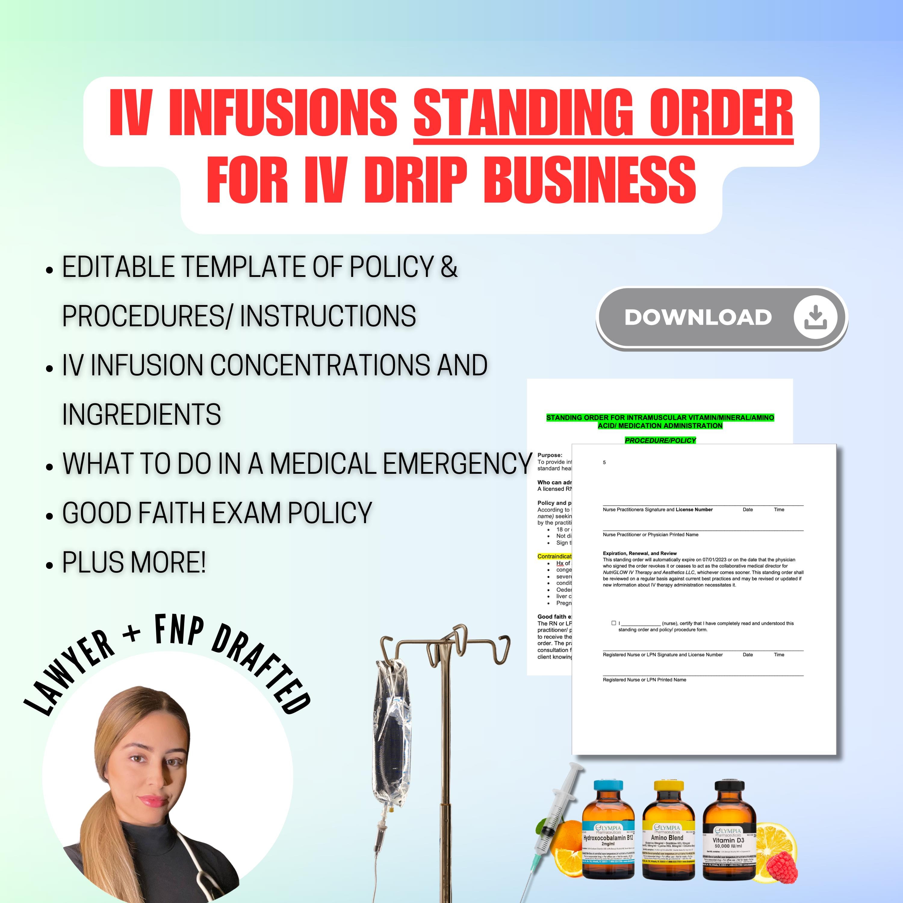 Standing Order + Policy and Procedures for IV Infusions | IV therapy Business Compliance for Nurses | MedSpa Business