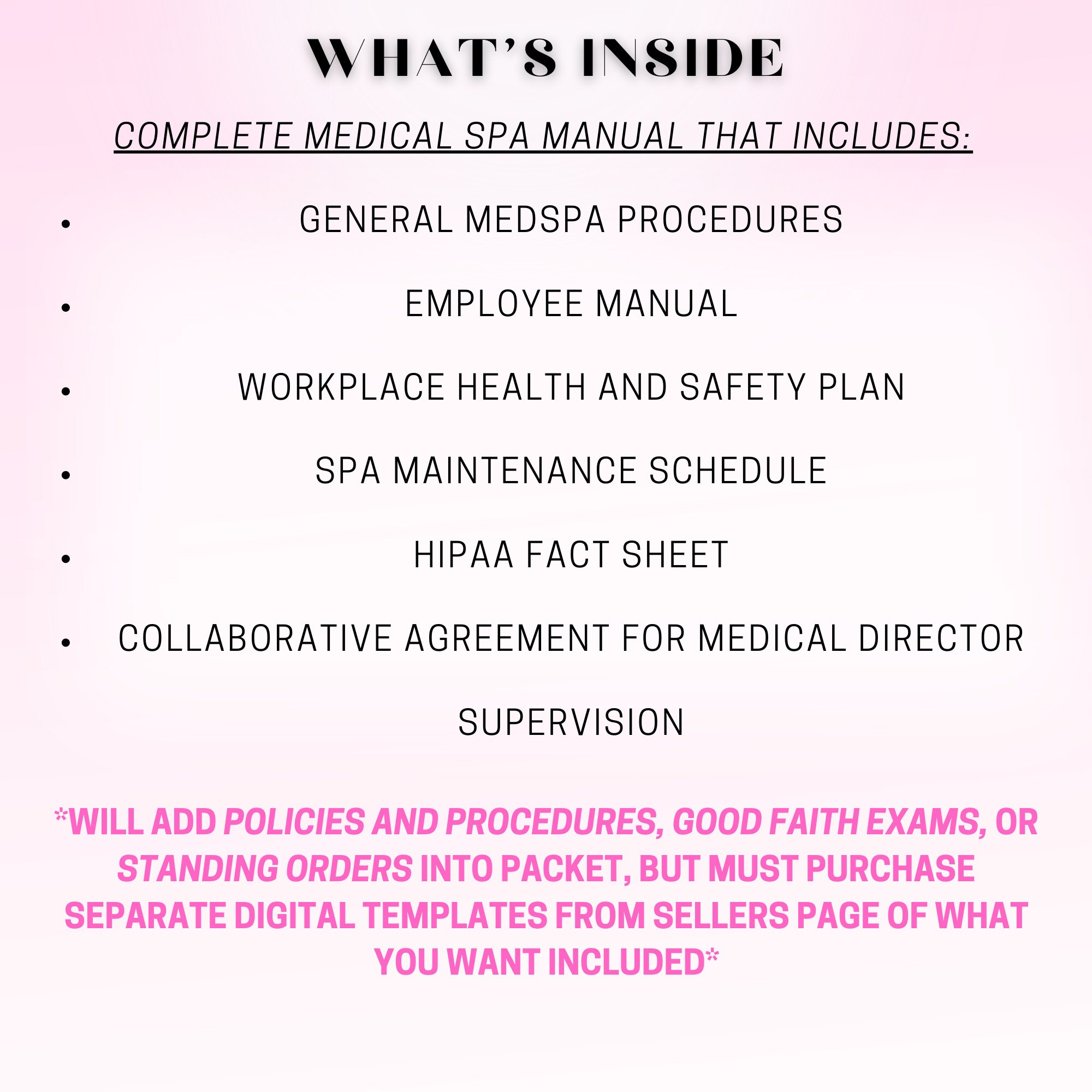 Med Spa Comprehensive Procedural Manual / PRINTED CUSTOM MANUAL