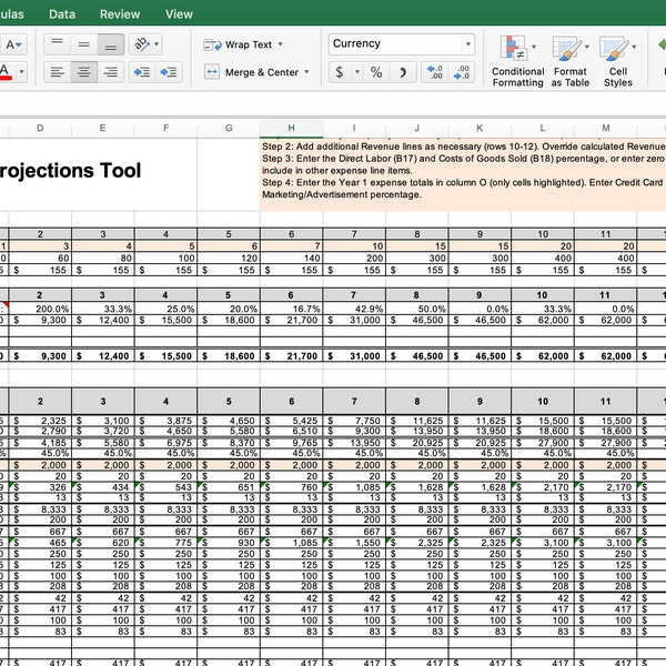 Financial Projections Excel Sheet