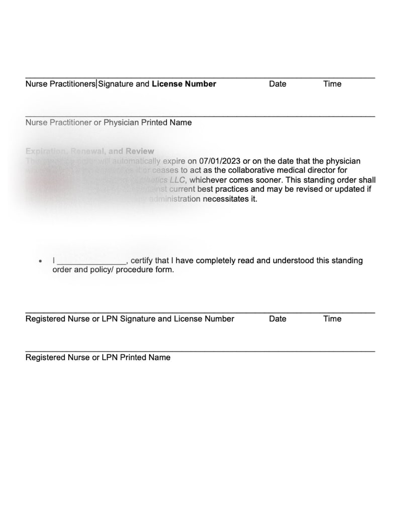 Standing Order policy/ Procedures IM Vitamin Injections IV Therapy