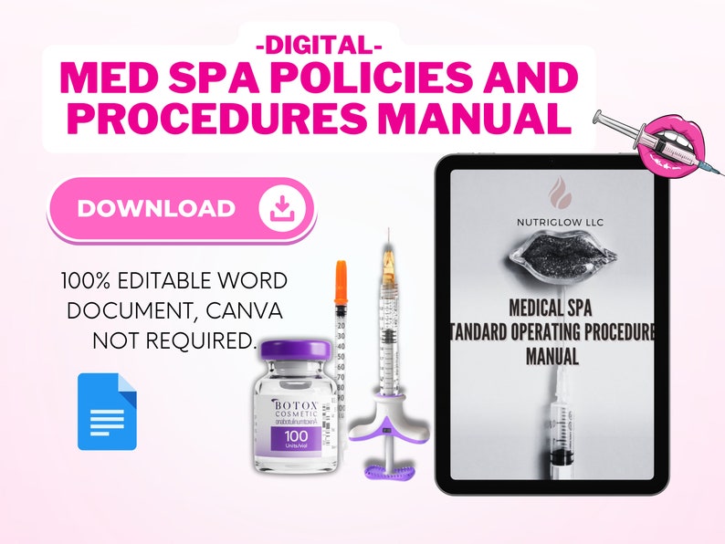 Med Spa Policies & Procedures Manual, SOP, Aesthetics Policy, Editable