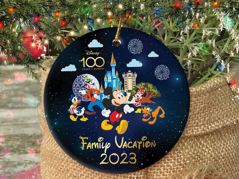 Discover Personalized Disney Family Vacation 2023 Ornament, Disney 100 Years of Wonder Ornament, Mickey and Friends 100th Ornament, Ceramic Ornament