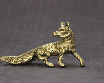 fox ornament, fox statue, fox sculpture, fox figurine, home decor, office decor, handmade gift, vintage decor, Brass casting,fox art